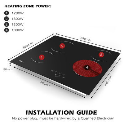 220V-240V 4 برنر برقی آشپزخانه ساخته شده در 24 اینچ آشپزخانه سرامیکی 6000W