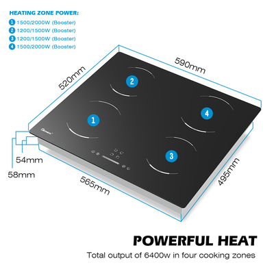60 سانتی متر 4 سوزنده برقی پخت و پز 4 زون حاشیه حشرات 6400W GIB464SC